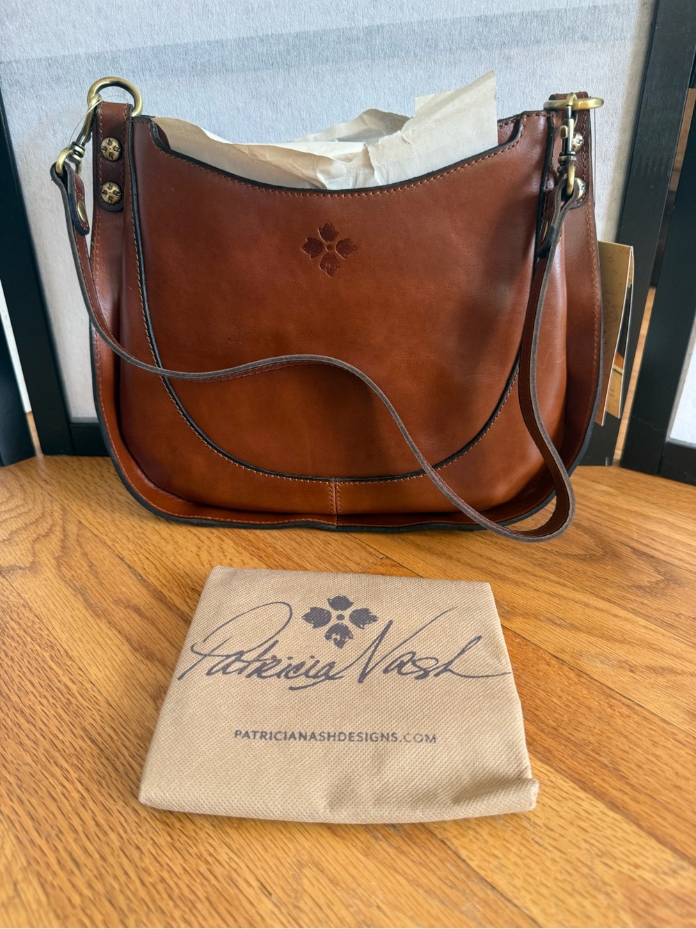 Patricia Nash Caletta Hobo Cognac Leather NWT Crossbody P135706 Dust Bag